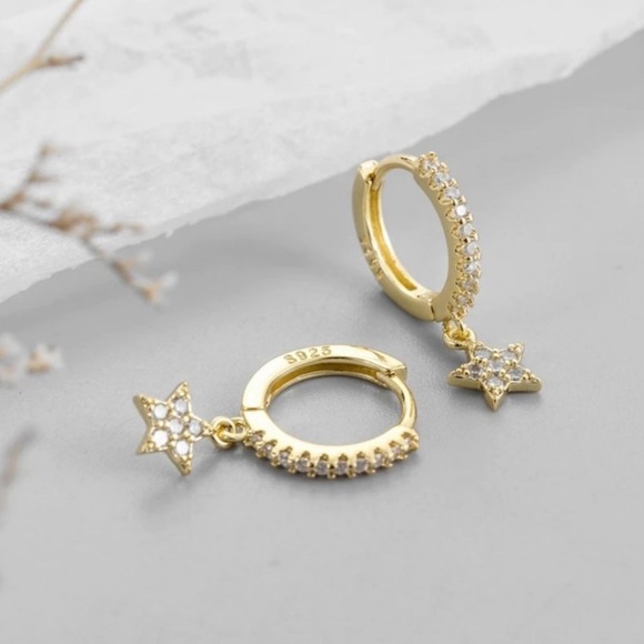 NEW GOLD DIAMOND STAR DROP HOOP EARRINGS, NICE EARRINGS, CUTE EARRINGS - Picture 6 of 8